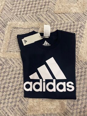 Adidas Men's Navy Blue White Logo Short Sleeve Tee Shirt T-Shirt Small NWT